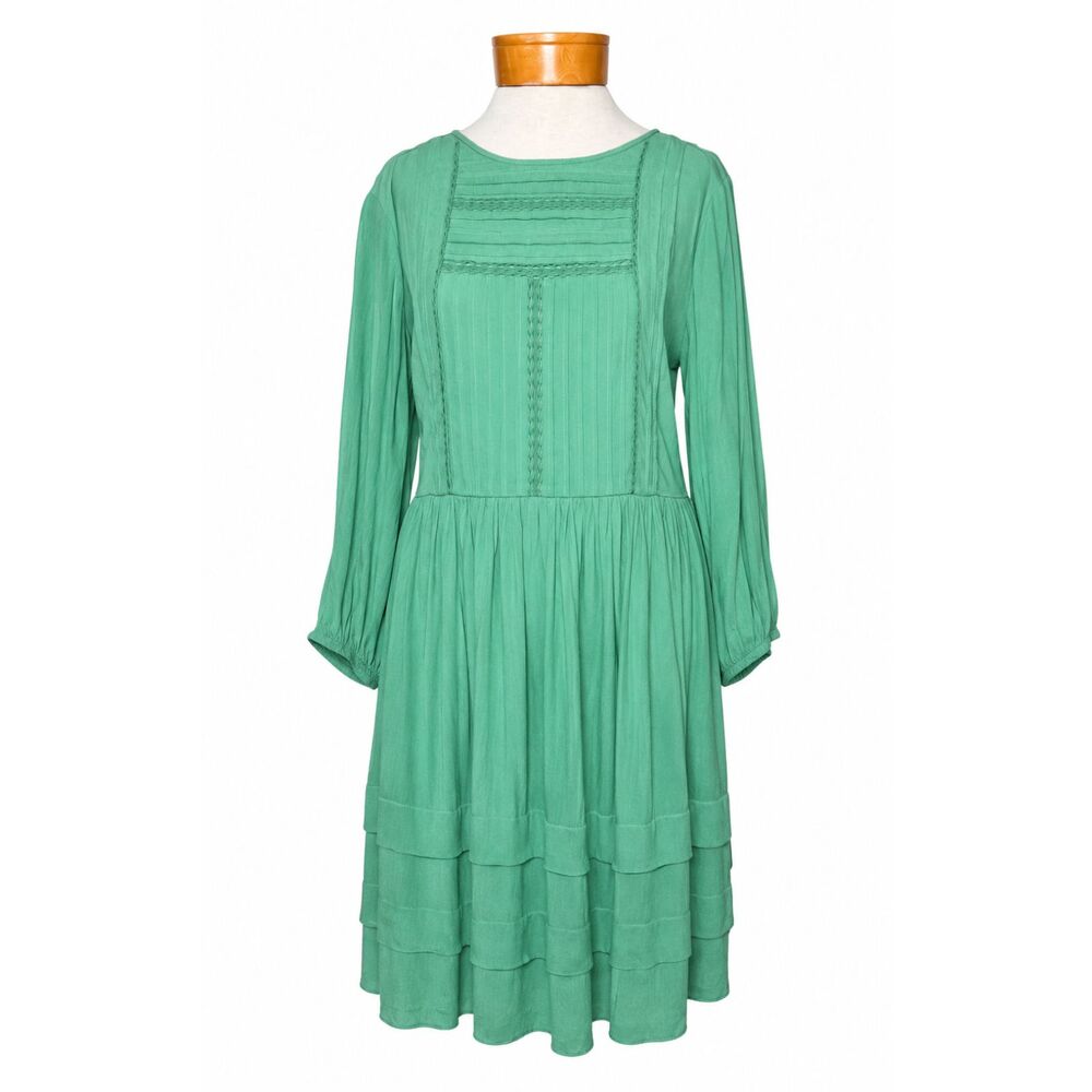 Ann Taylor Tiered Midi Dress Mint Green Size 12 NWT Long Sleeve Boho